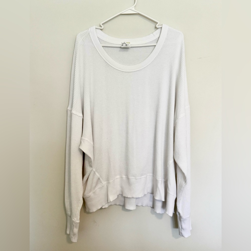 Aerie Offline White Waffle Knit Long-sleeve Tee